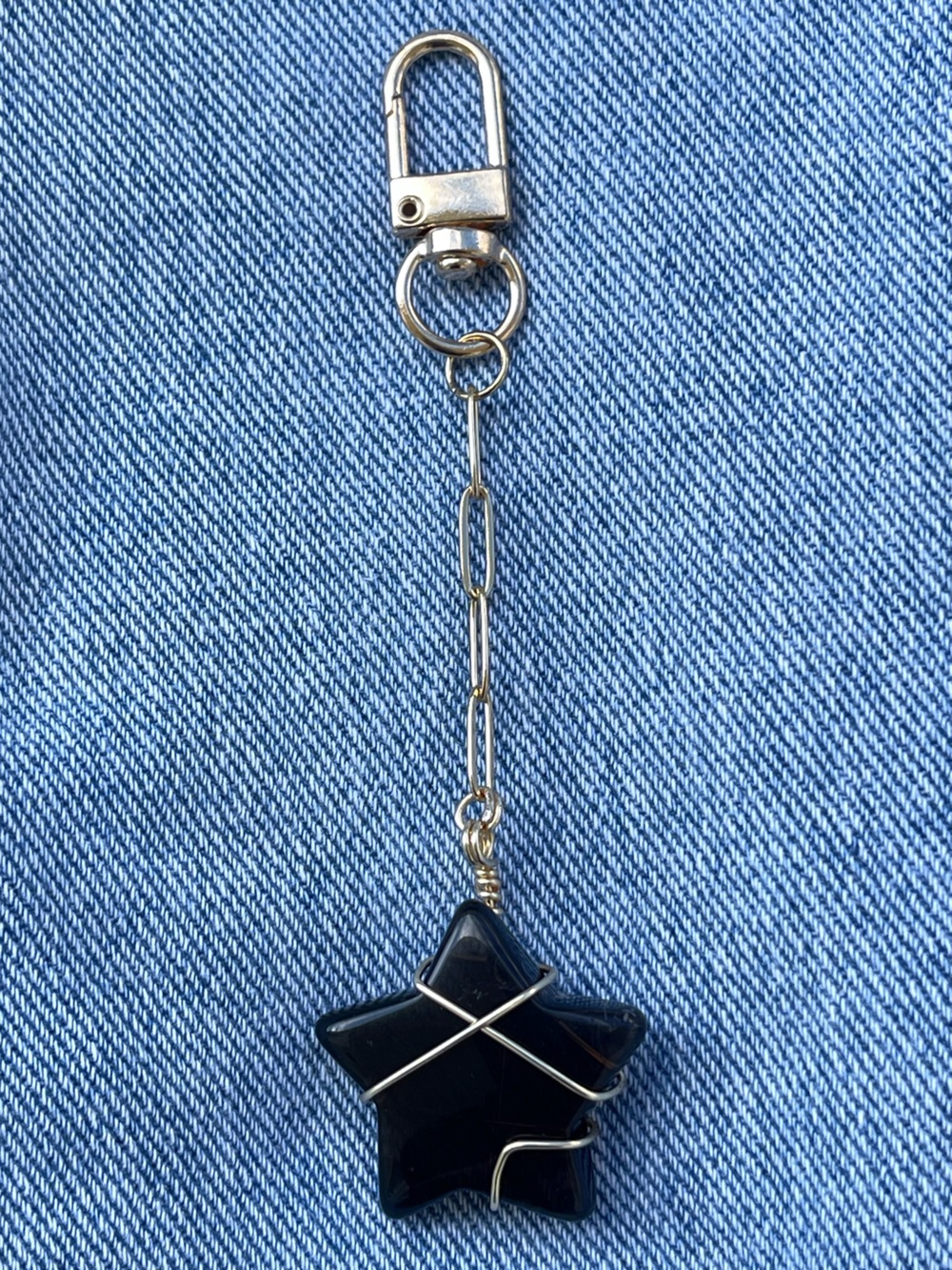 Smokey Quartz Star Pendant Keychain / Bag Charm Gold